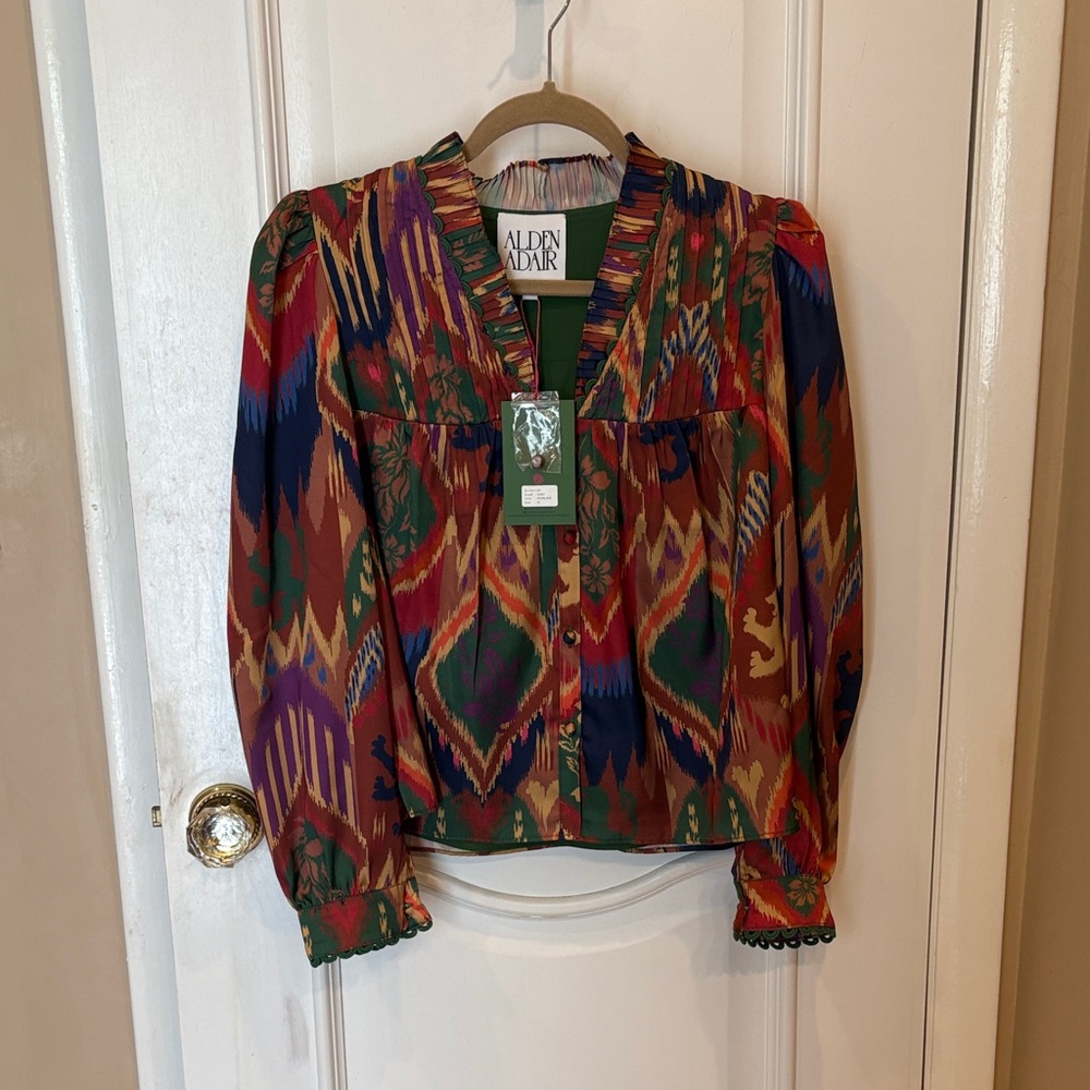 Alden Adair Multicolor Printed Puff-Sleeve Blouse Jacket